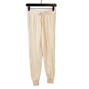 Spiritual Gangster XS Mid-Rise Ankle Plush Fuzzy Knit Skinny Lounge Pants Cream